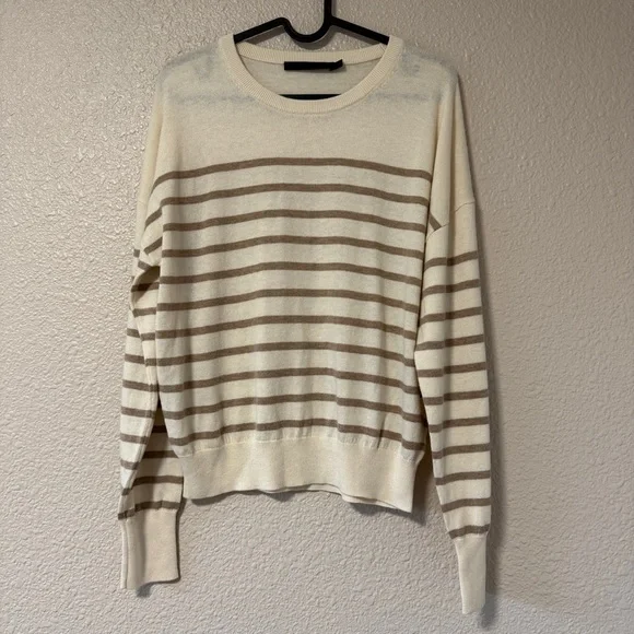 NWOT Jenni Kayne Avery Crewneck Sweater Stripe Cotton Merino Ivory Neutral XS - Picture 4 of 8